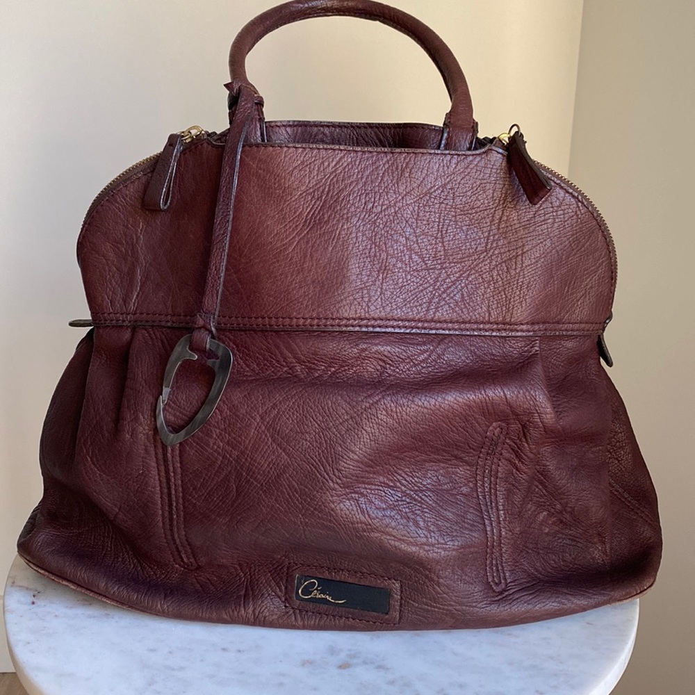 Vintage Cesaire Paris Brown Leather Single Handle Tote Bag